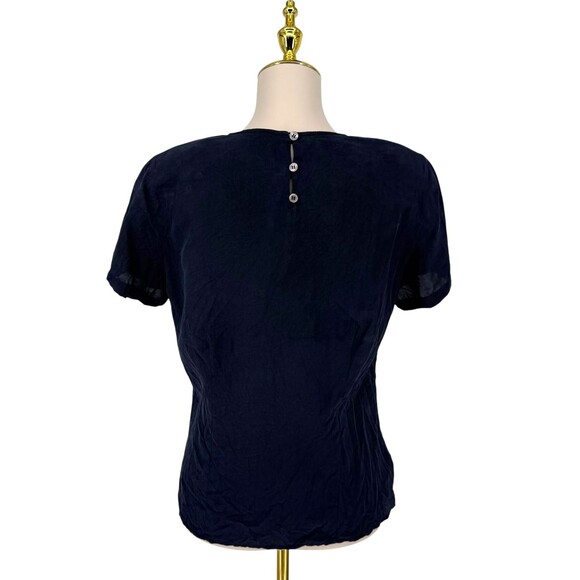 VTG Evan-Picone Silk Blouse Top Size 8 Blue Round Neck Button Shoulder Pads Boxy - Picture 10 of 12